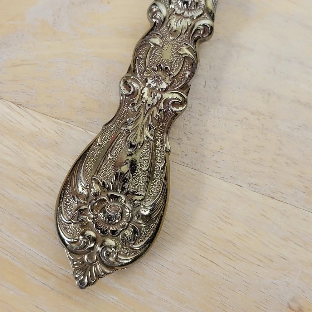 Hollywood Regency Antique Gold Gilt Mirror Brush Set Ornate Floral Mid Century‎